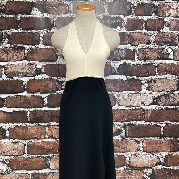Lush NWT Maxi Dress Halter Knit Sweater Taupe Black Size Medium M - Picture 6 of 16